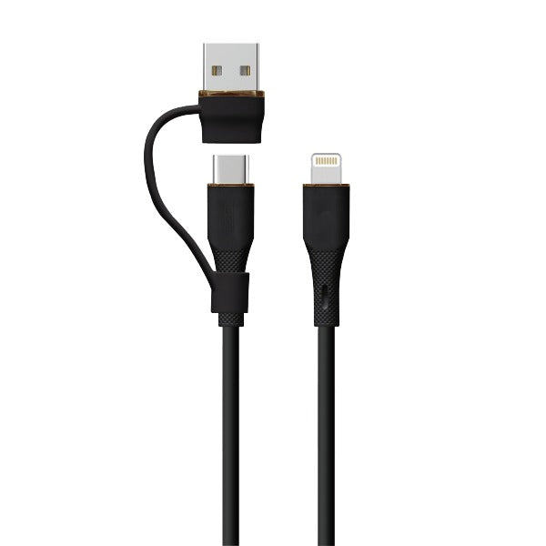 كيبل Celeris PowerDuo من ليزل 2 في 1 بقوة 27 واط USB-C إلي Lightning سيليكون مع USB-A مدمج 30 سم | أسود كيبل Celeris PowerDuo من ليزل 2 في 1 بقوة 27 واط USB-C إلي Lightning سيليكون مع USB-A مدمج 30 سم | أسود
